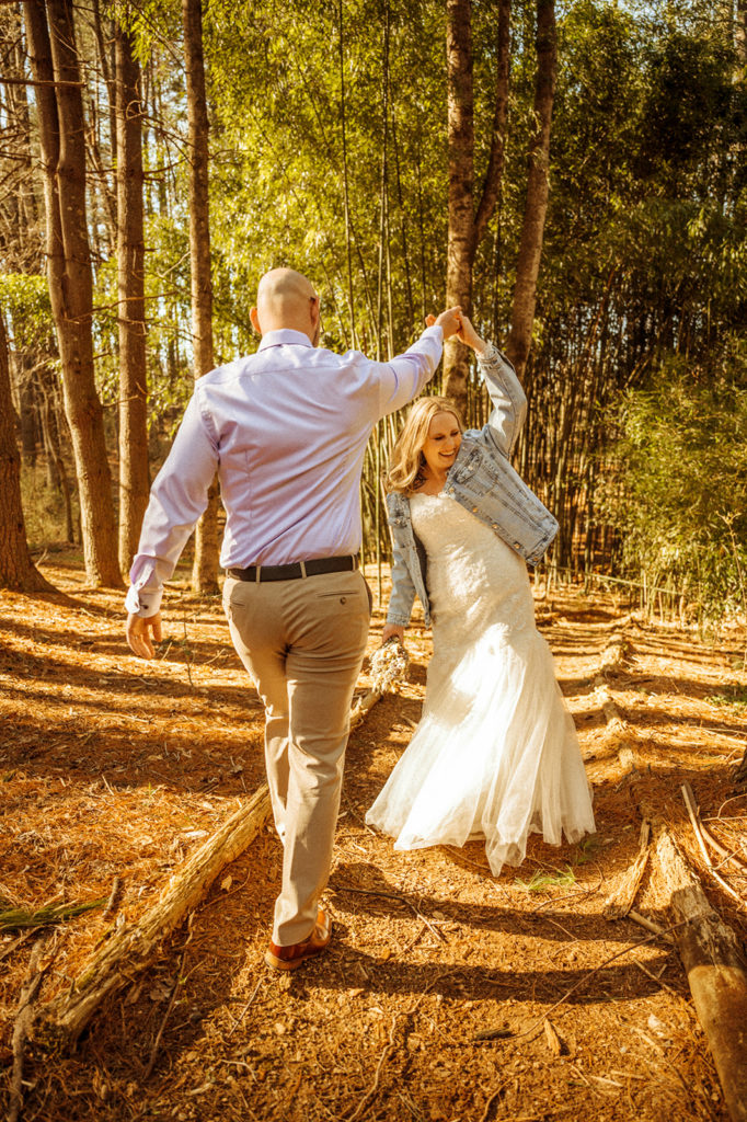 bride and groom dancing after elopement