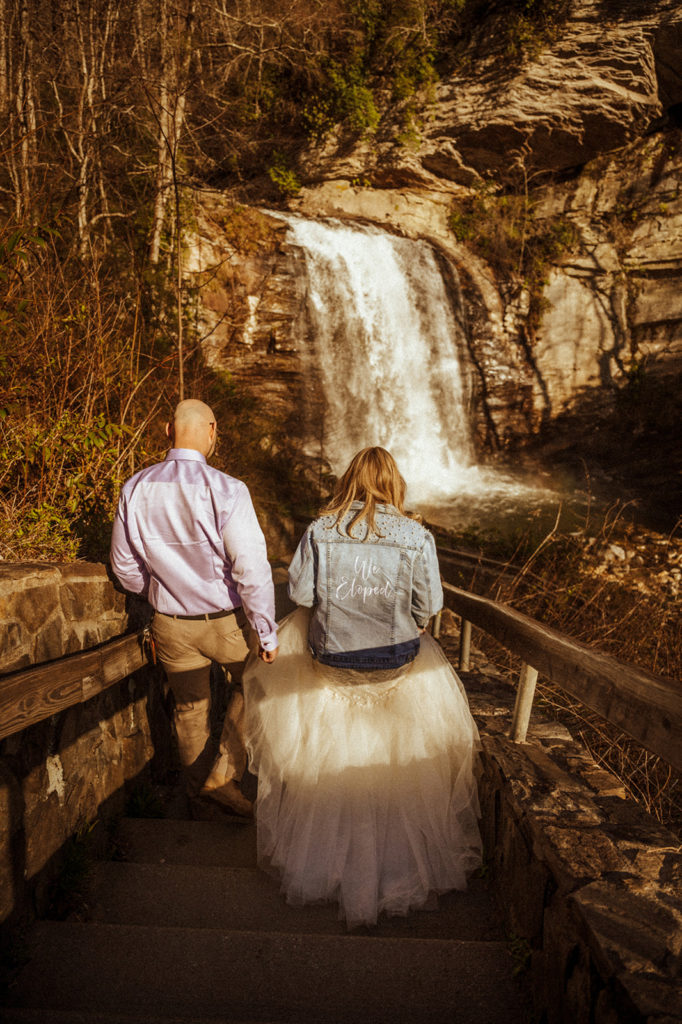 North Carolina Elopement Photos with a waterfall
