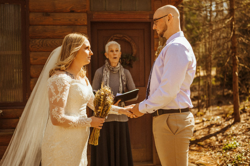 bride and groom during elopement ceremony