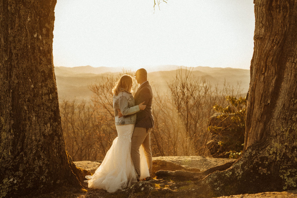 North Carolina Elopement Photos Of couple on montain overlook