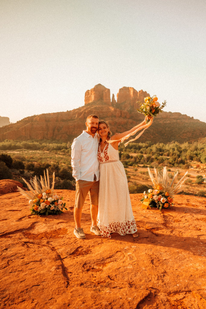 bride and groom after elopement in arizona
