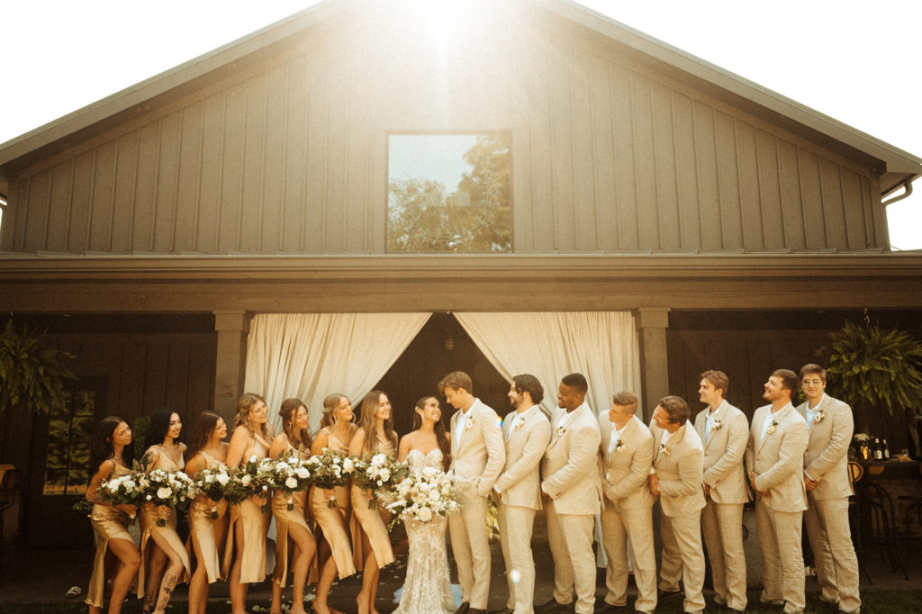 Bridal party photos after barn wedding in Indiana