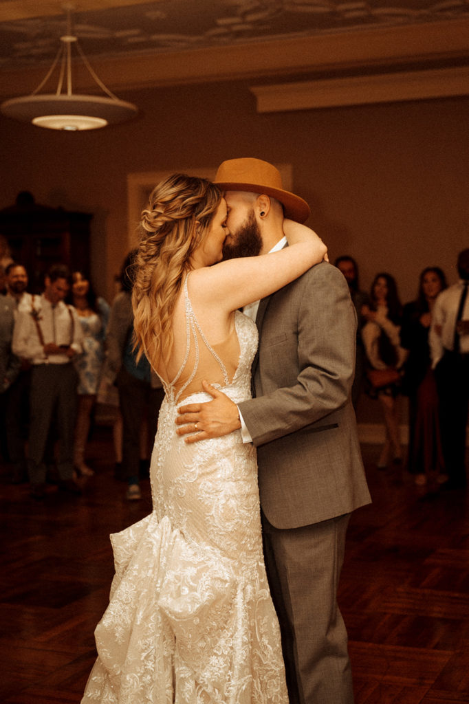 Bride and grooms first dance at laurel hall in Indiana