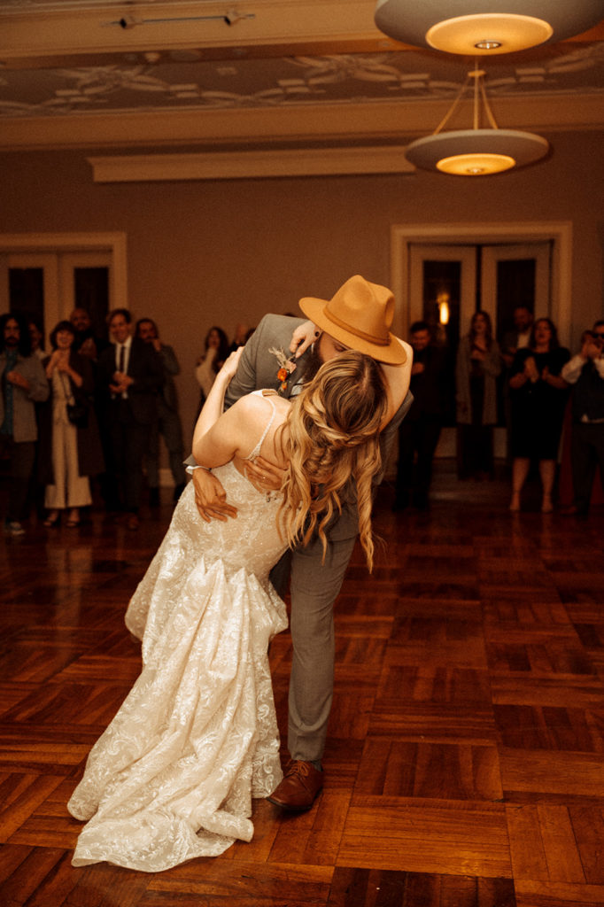 Bride and grooms first dance at laurel hall in Indiana