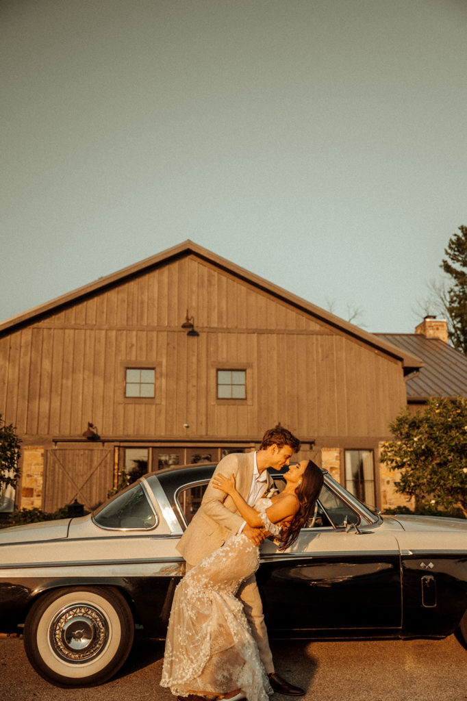 Bride and groom portraits after barn wedding in Indiana