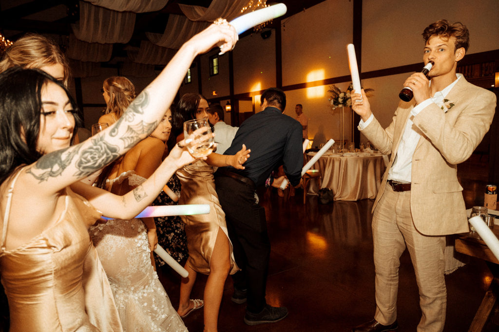 wedding guests dancing during reception