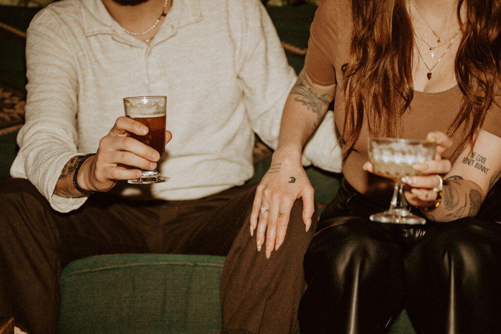 Engagement photos at Hotel Tango Distillery by photographer in Indianapolis IN - Sweet Caroline Photography