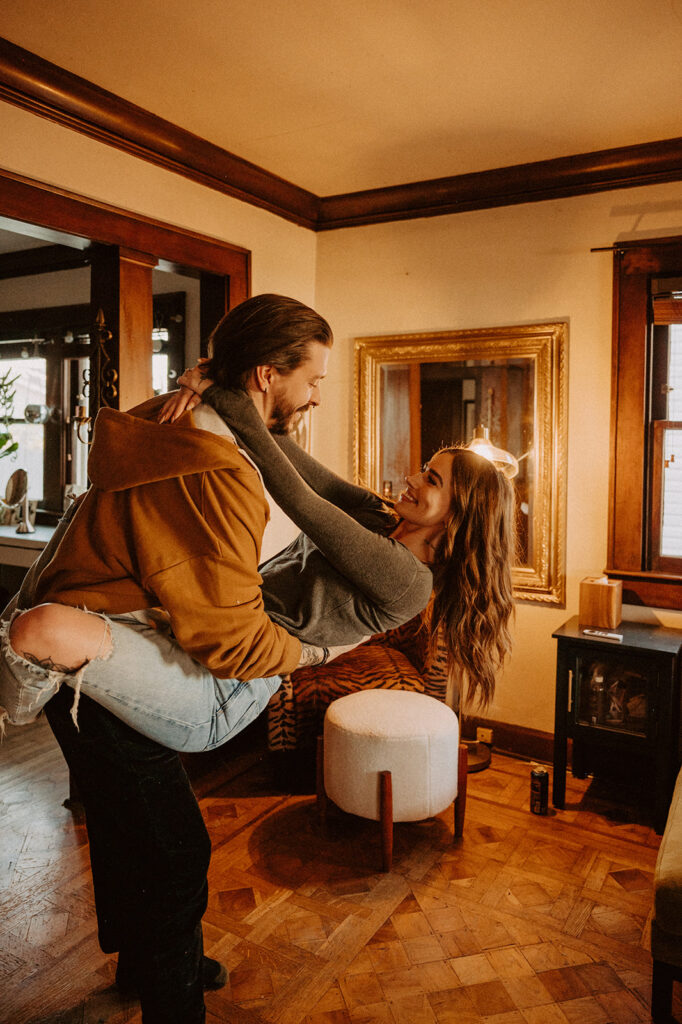 Romantic in home engagement photos